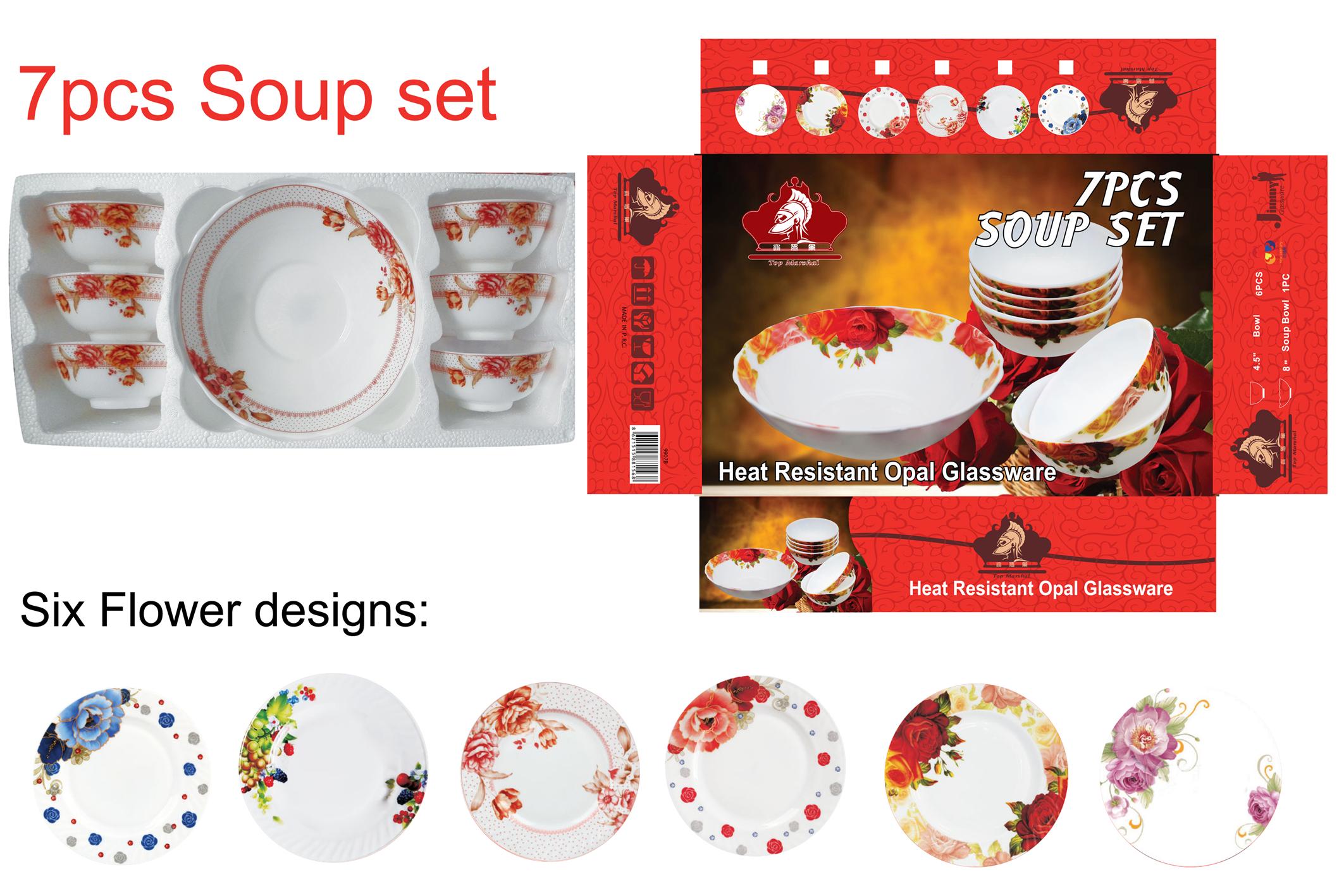 Yiwu Good Goods 7PCS SOUP SET Glass Tableware Opalescent Glass Seven-head Tableware Set detail image 1