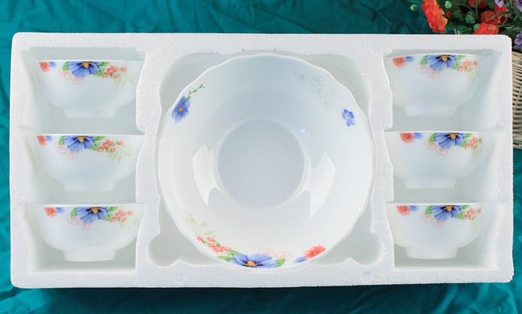 Yiwu Good Goods 7PCS SOUP SET Glass Tableware Opalescent Glass Seven-head Tableware Set detail image 2