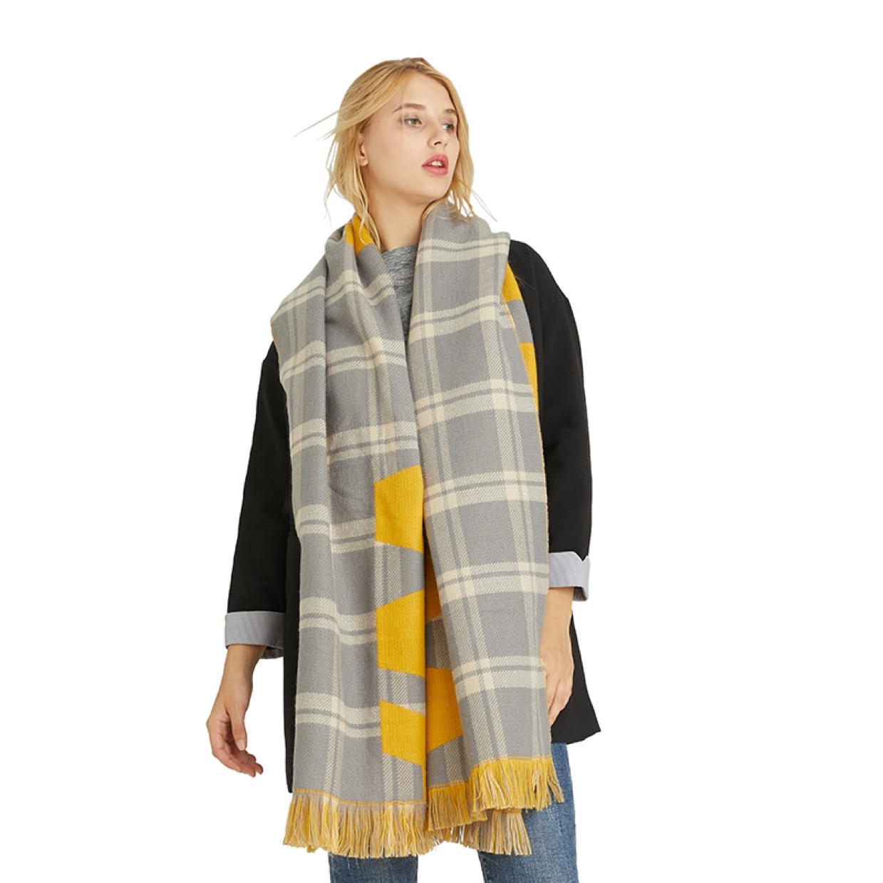 Autumn Winter 2020 Korean Fashion Letter Pattern Printed Shawls Fashion Fringe Long Warm Scarf Women details Picture