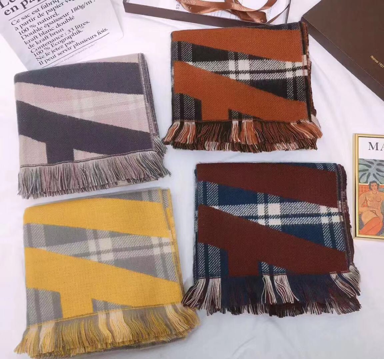 Autumn Winter 2020 Korean Fashion Letter Pattern Printed Shawls Fashion Fringe Long Warm Scarf Women