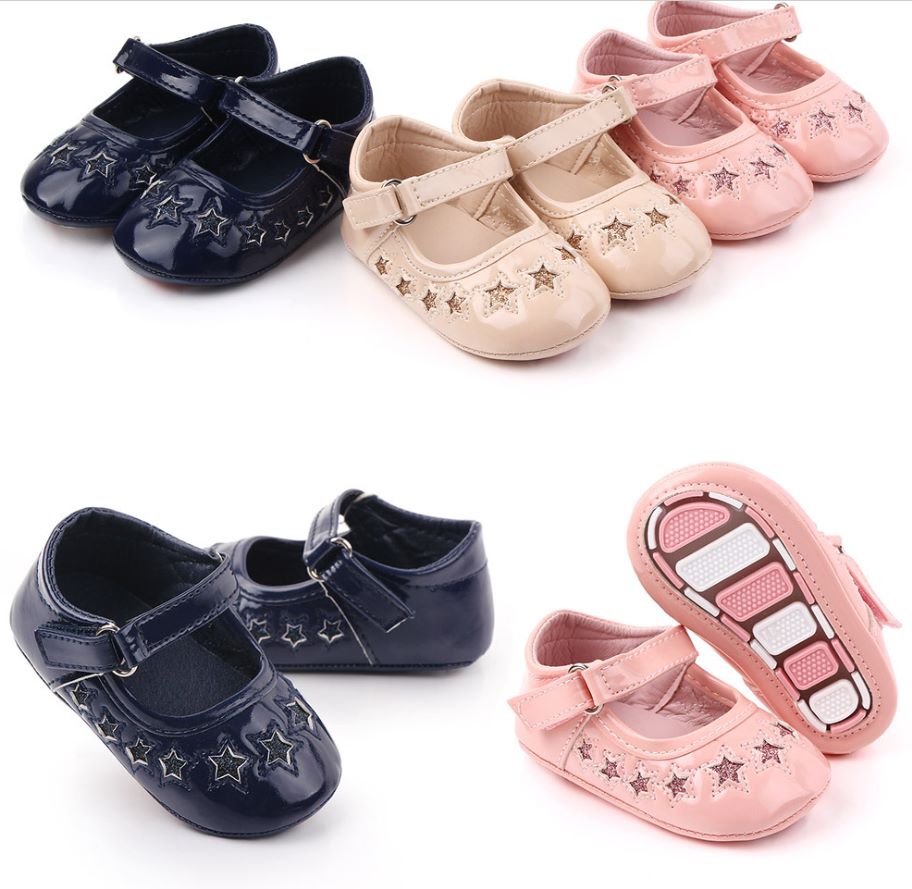 婴儿公主鞋五角星宝宝鞋胶底防滑学步鞋PU鞋学步鞋图