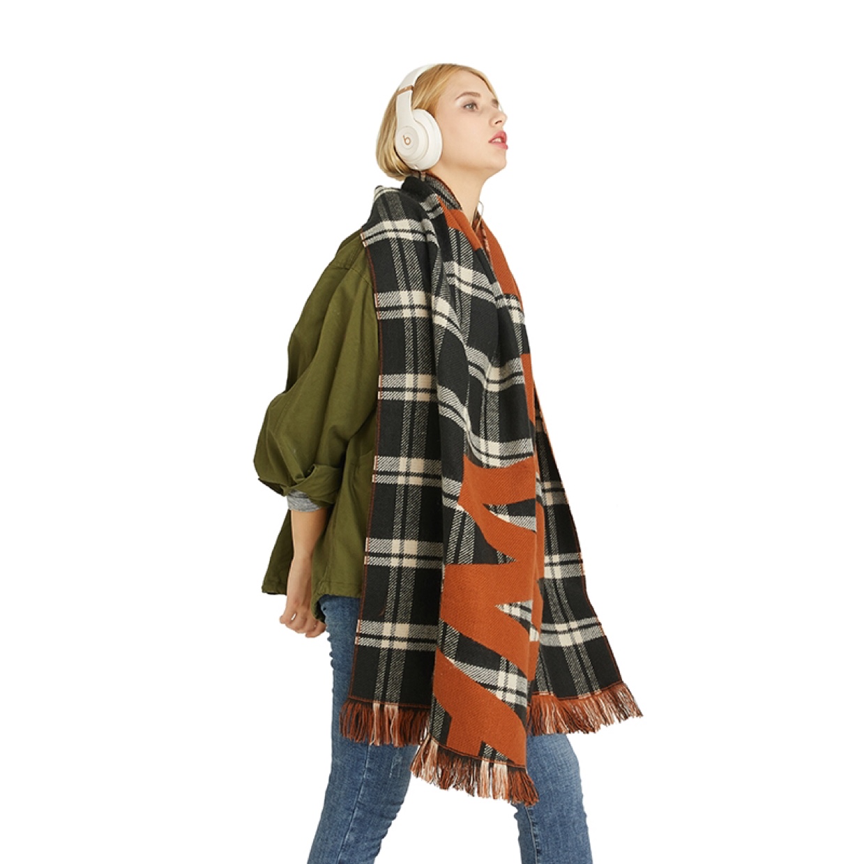 Autumn Winter 2020 Korean Fashion Letter Pattern Printed Shawls Fashion Fringe Long Warm Scarf Women undefined