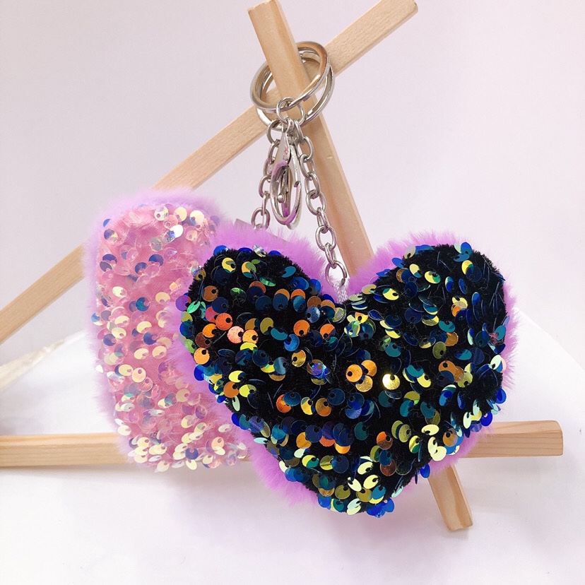 New sequins love pendant key chain wholesale plush toys