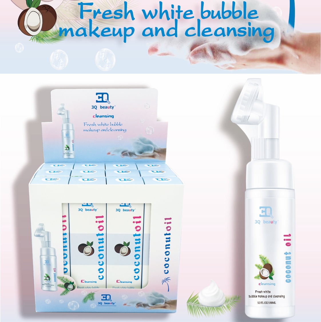 3Qbeauty Coconut Foam Cleanser gently and moisturizes deeply