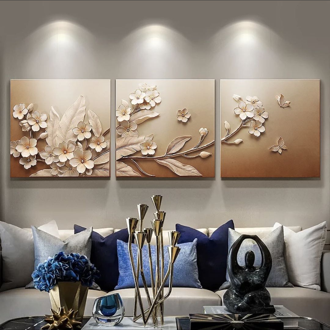 现代北欧简约浮雕装饰画 沙发背景三联套画详情图7