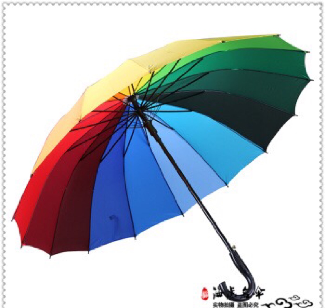 A 16-piece straight-bar super large rainbow umbrella