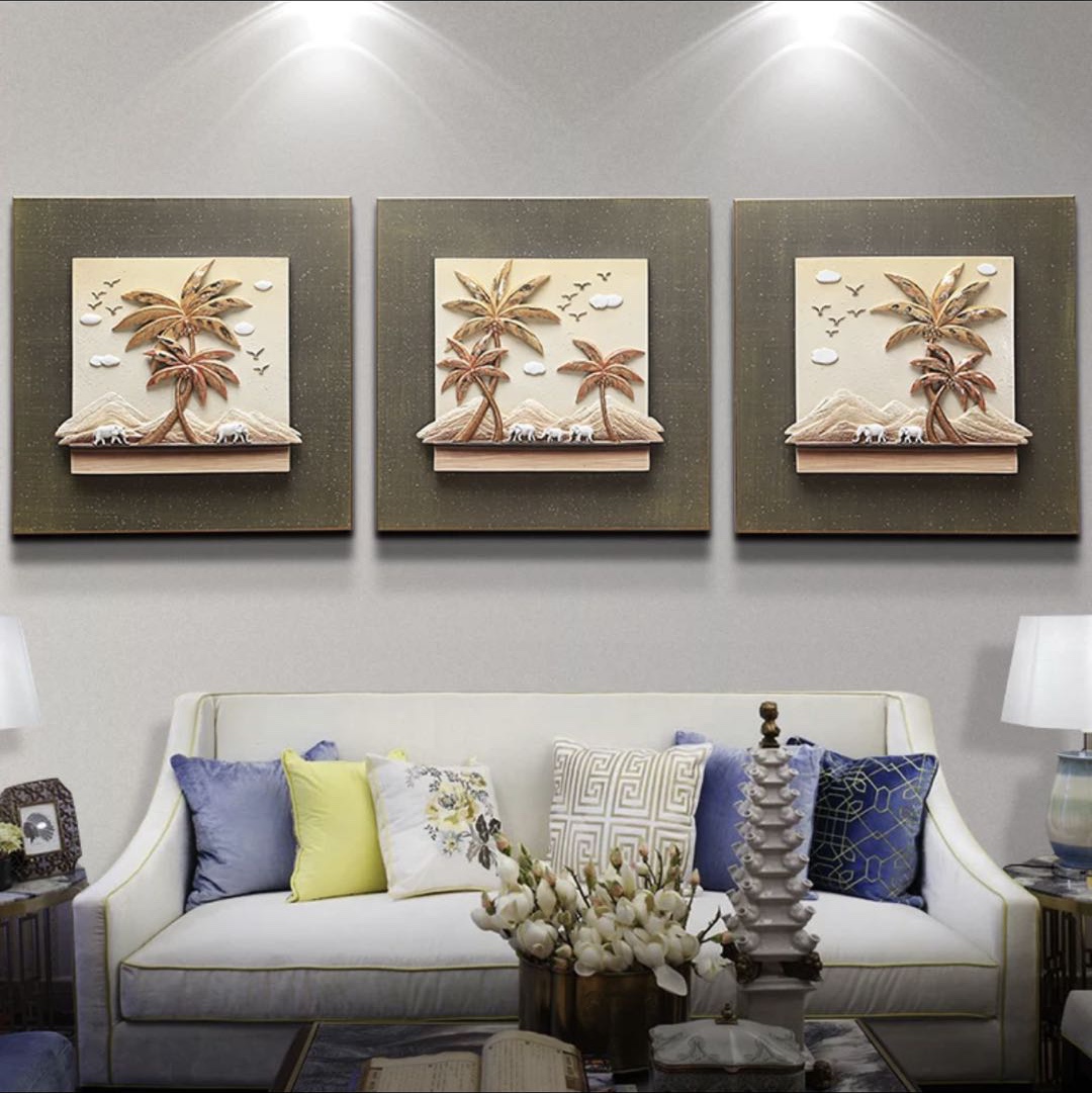 现代北欧简约浮雕装饰画 沙发背景三联套画详情图6