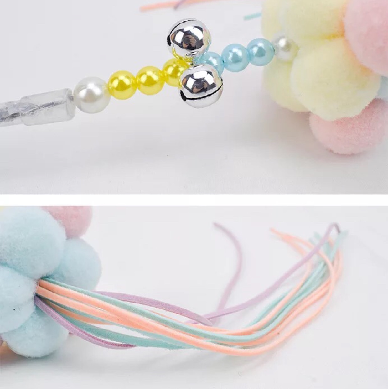 Cat supplies factory direct sales pearl big bell coconut ball cat toy handmade tassel fairy cat stick Item Picture
