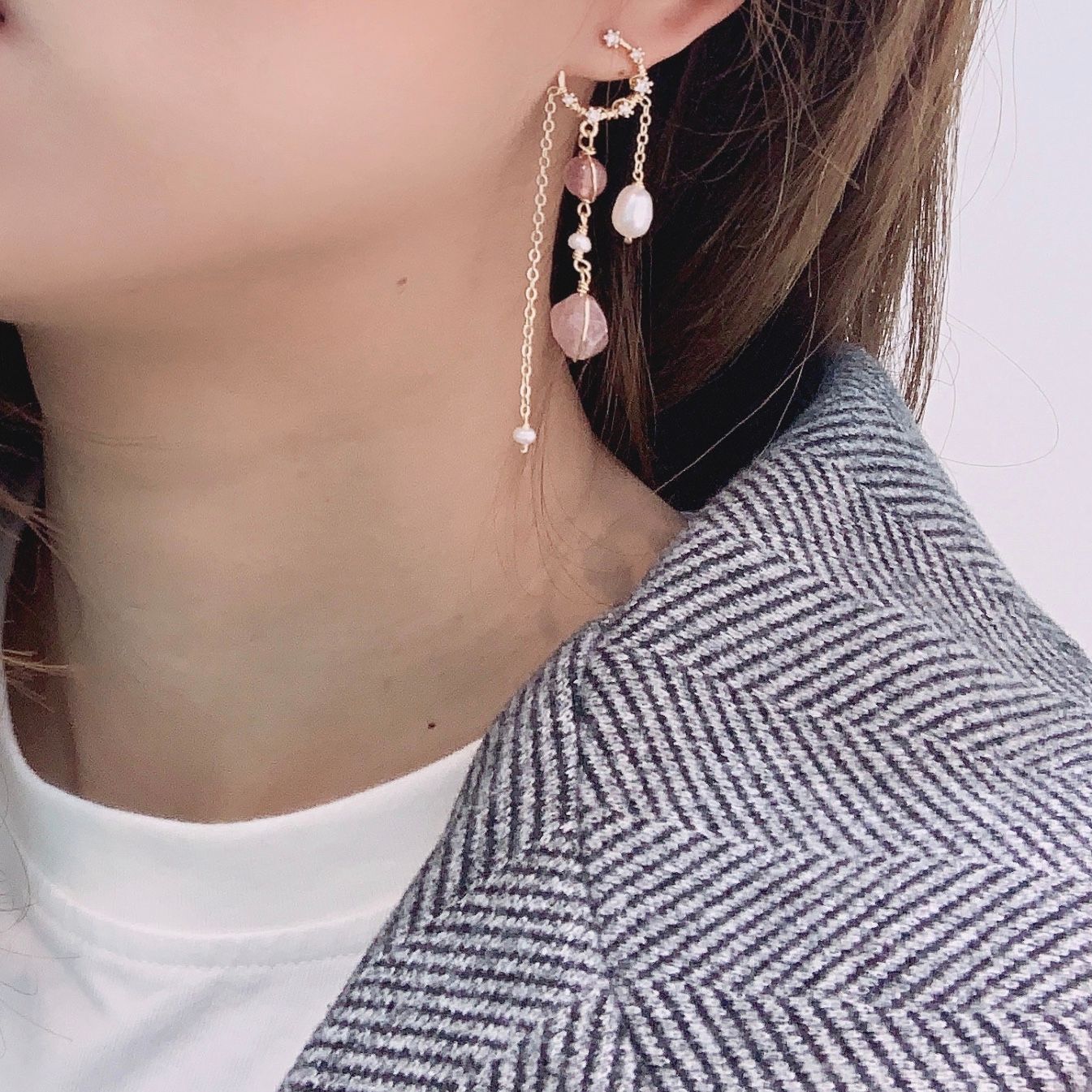 Yiwu Selection Fordora original hand - made fairy temperament Strawberry crystal S925 Pearl earrings S925 jewelry thumbnail