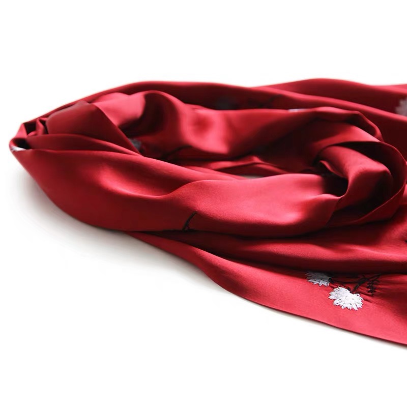 Red Printed Silk Scarf Scarf Lady details Picture
