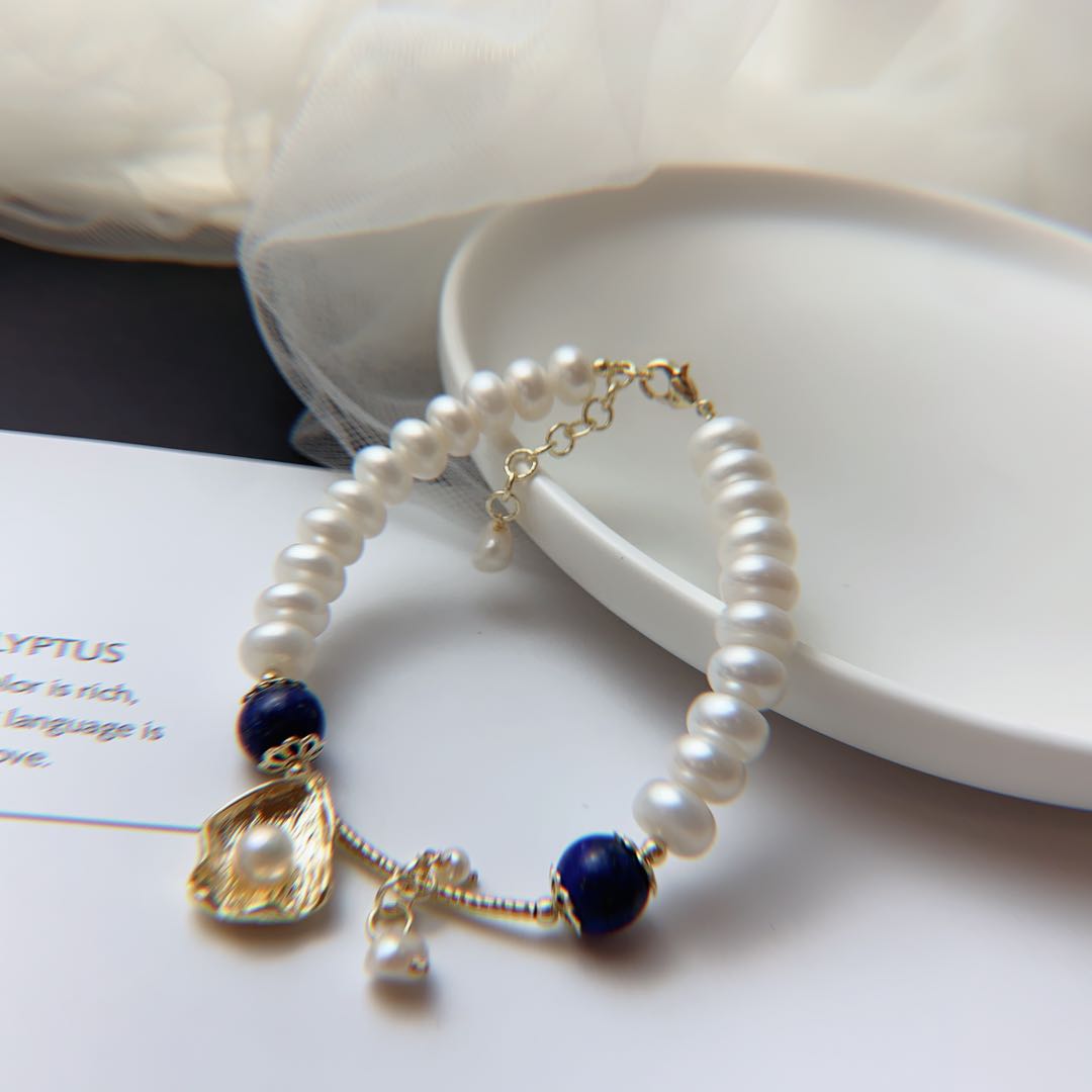Yiwu Selection natural pearl Korean version light luxury jewelry Mart lapis pearl bracelet