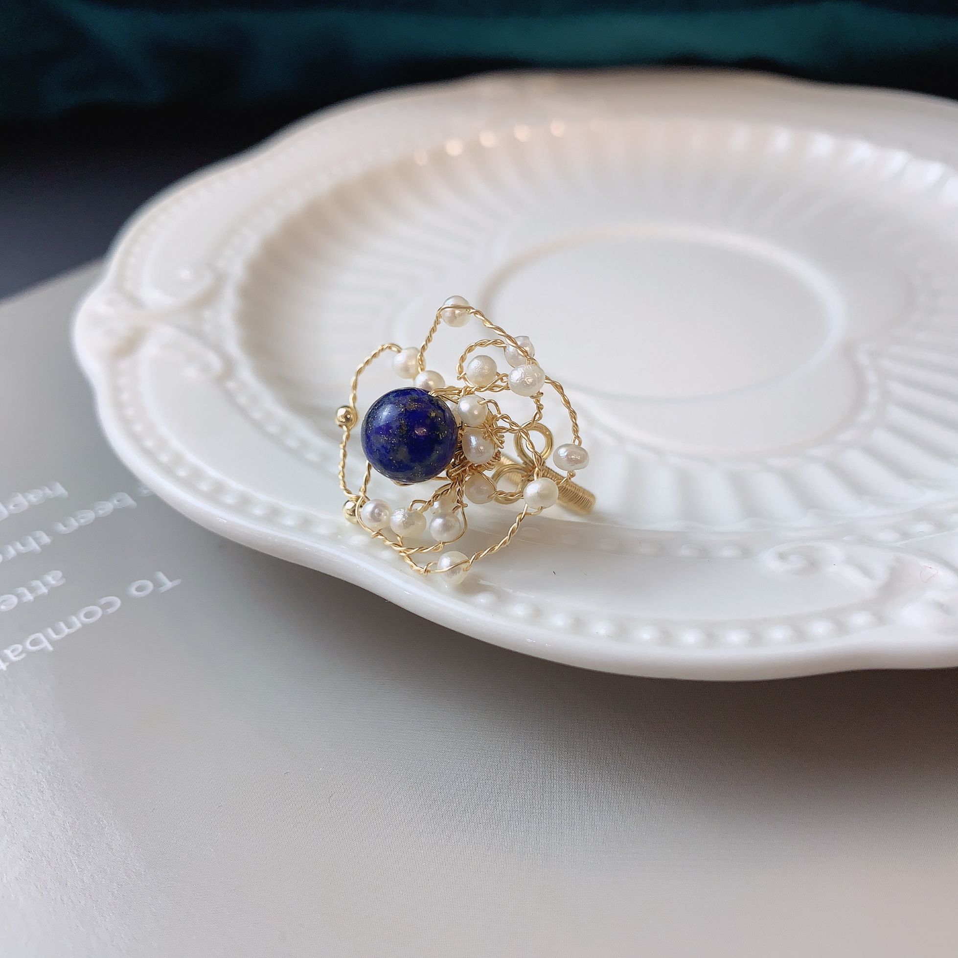 Yiwu Selection natural pearl jewelry original hand - wrapped lapis lazuli pearl ring