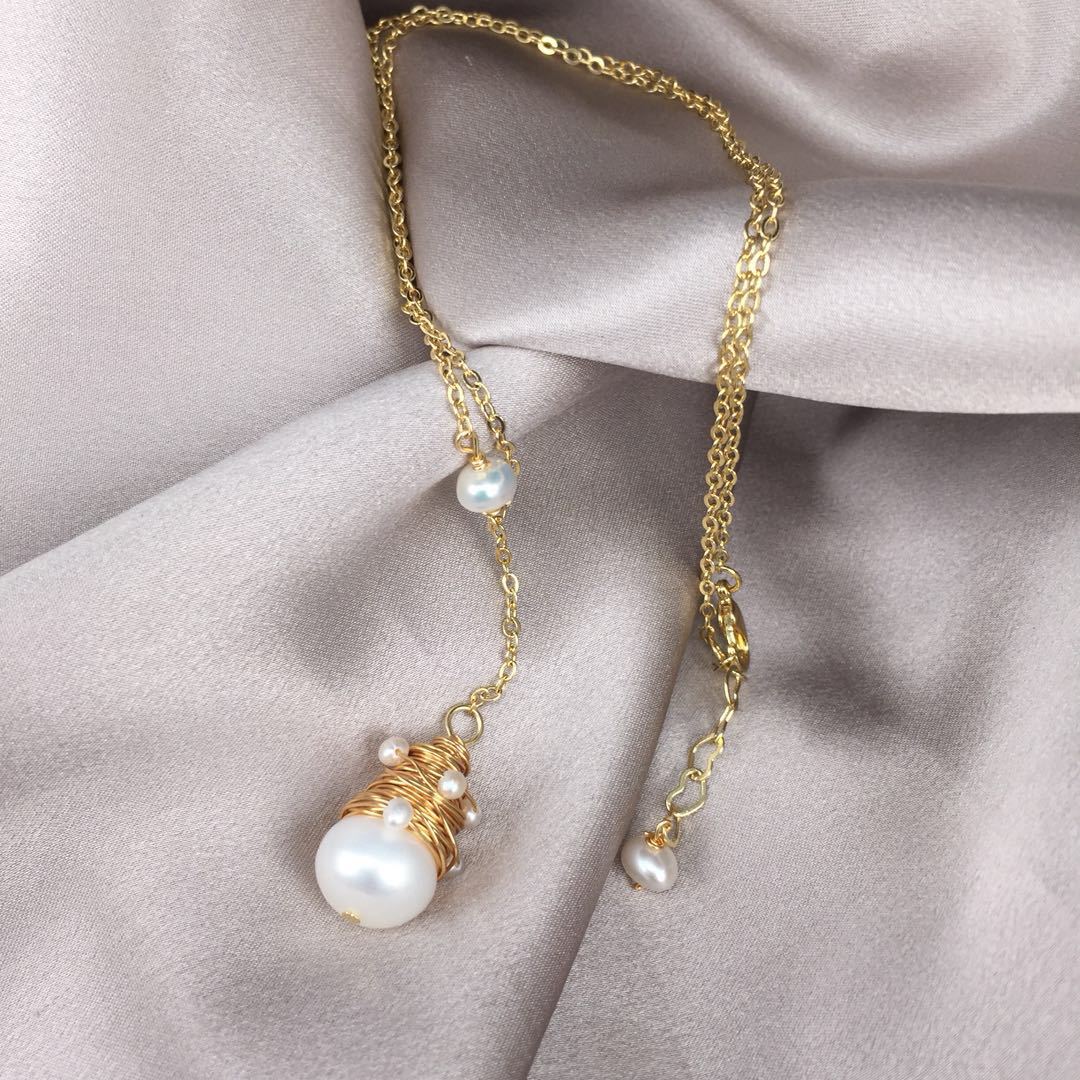 Yiwu Selection 14K gold necklace handmade pearl necklace pendant personality collarbone chain fashion jewelry thumbnail