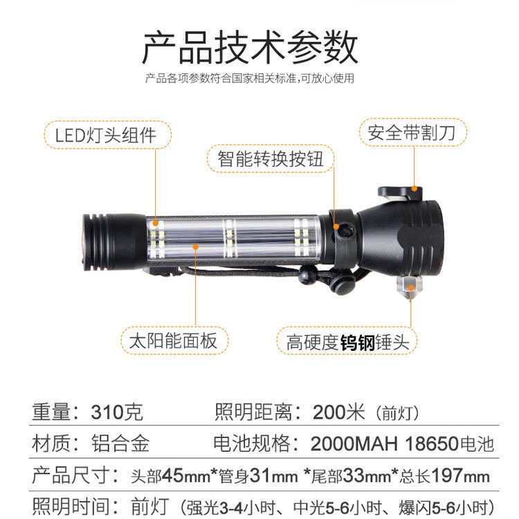 太阳能多功能手电筒 太阳能充电USB充电细节图