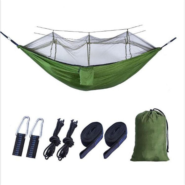 Factory direct sales of mosquito net hammocks, 210T nylon hammocks, outdoor mosquito-proof hammocks, outdoor camping supplies beds Application Scenario