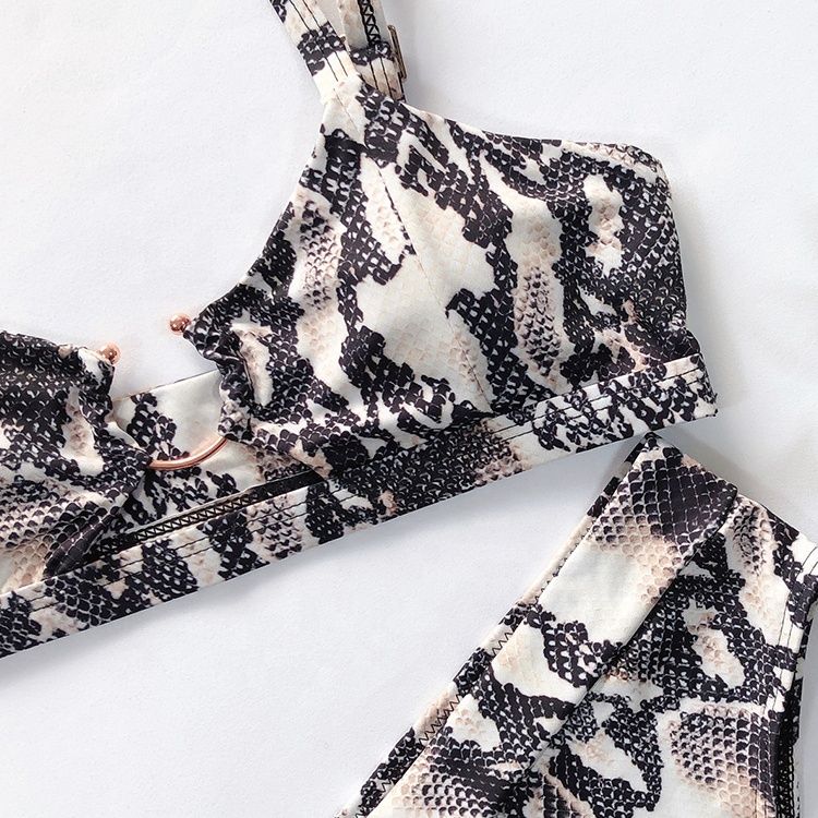 外贸比基尼泳衣新款分体高腰豹纹蛇纹印花锦纶厂家直销细节图