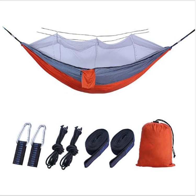 Factory direct sales of mosquito net hammocks, 210T nylon hammocks, outdoor mosquito-proof hammocks, outdoor camping supplies beds Item Picture