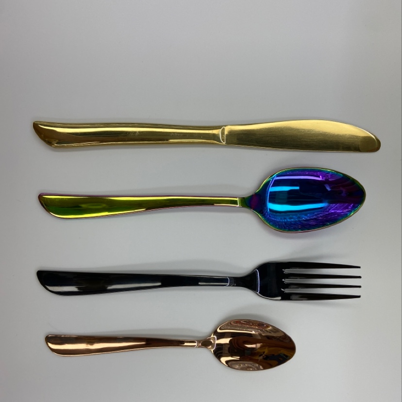 不锈钢201斜尾镀钛金黑色彩金玫瑰金刀叉勺