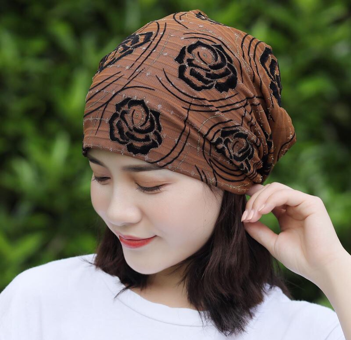 Pullover hat for women, spring and summer, thin breathable lace headscarf hat, postpartum hat, pile hat, chemotherapy hat, head cover hat Specification image