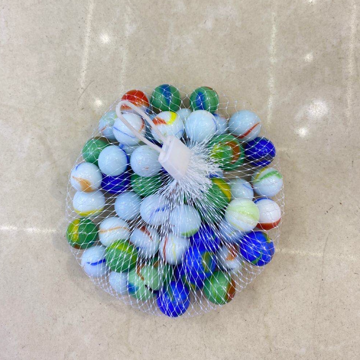 Cream outer tri-floured glass balls 16mm glass beads mixed color marble mesh bag 500g thumbnail