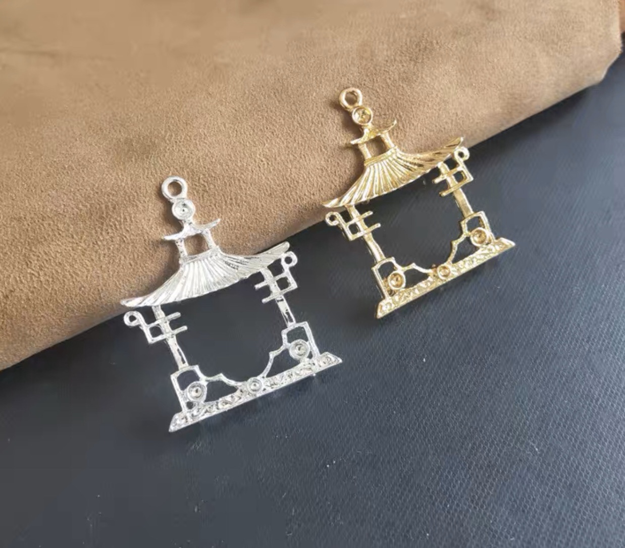 Ancient-style headwear, bride's Hanfu, step shaking, Jingtai blue, burnt blue alloy oil drip jewelry accessories, pavilion