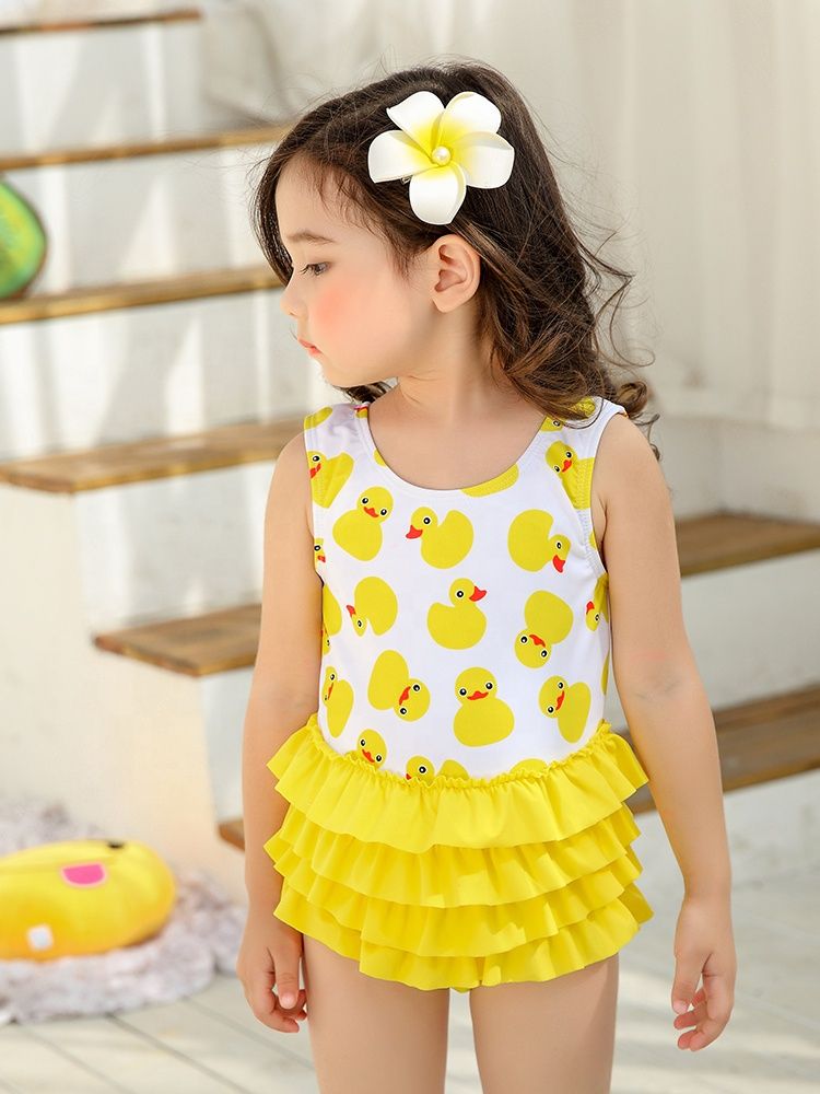 Children's swimwear foreign trade new cute print skirt one-piece bikini nylon factory direct sales