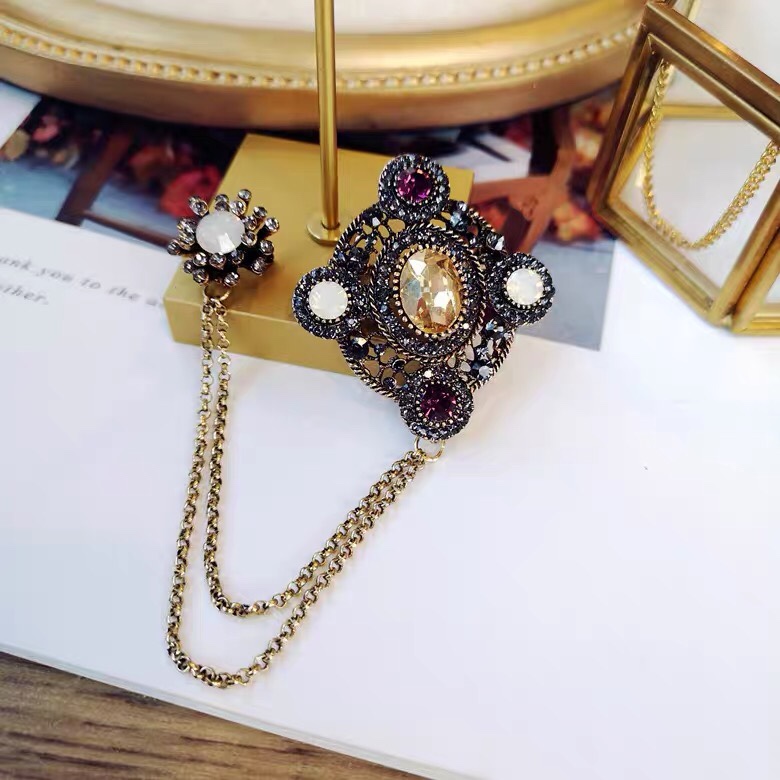 New European and American retro high-end water diamond imitation pearl brooch set for women, Japanese and Korean corsage accessories - Yingying -0232 Specification image