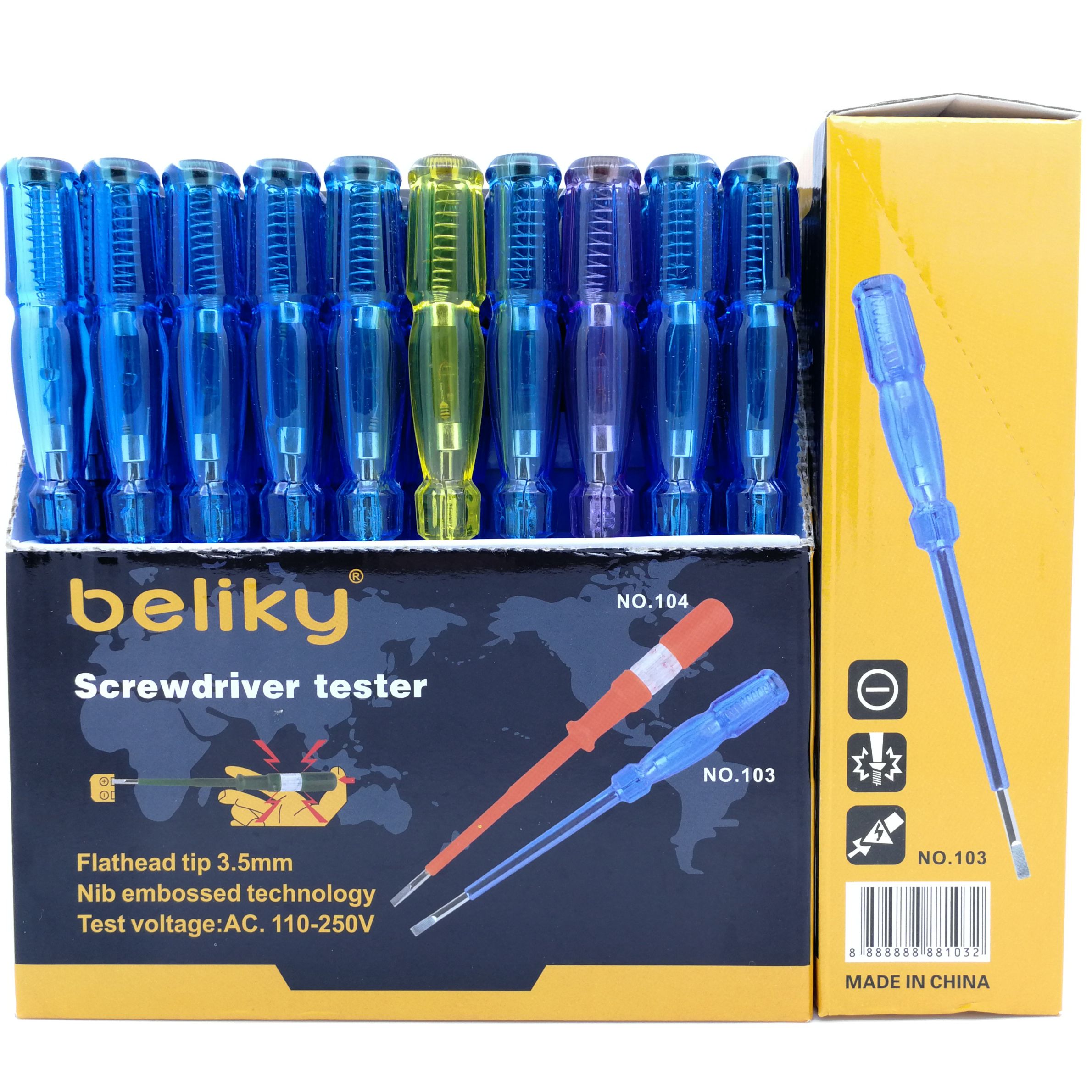 Beliky 103 Pen Test Screwdriver Copper cap steel batch test pen display case thumbnail