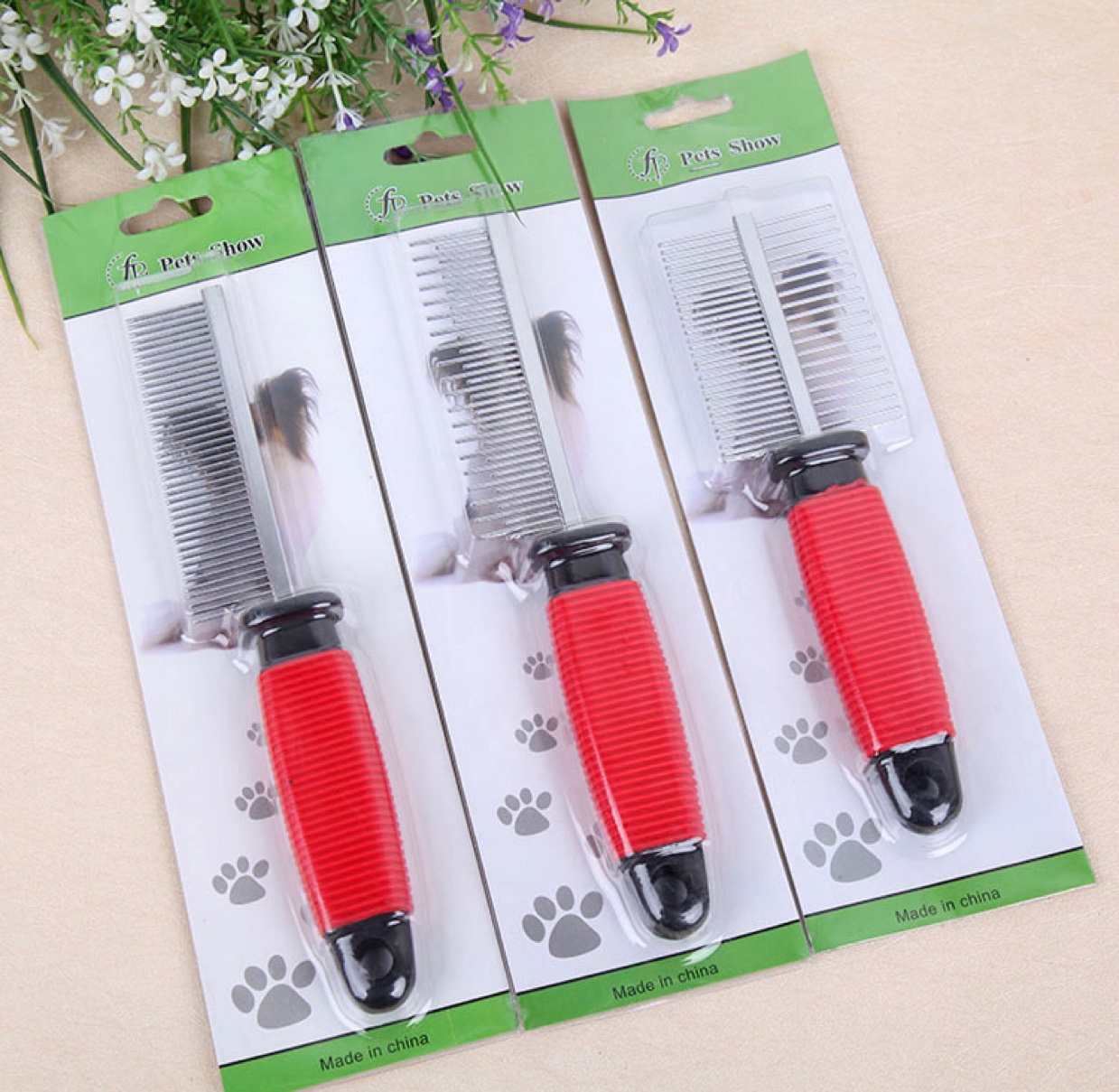 Fengpei factory direct T fur brush wooden handle needle brush pet grooming brush double-sided comb full figure