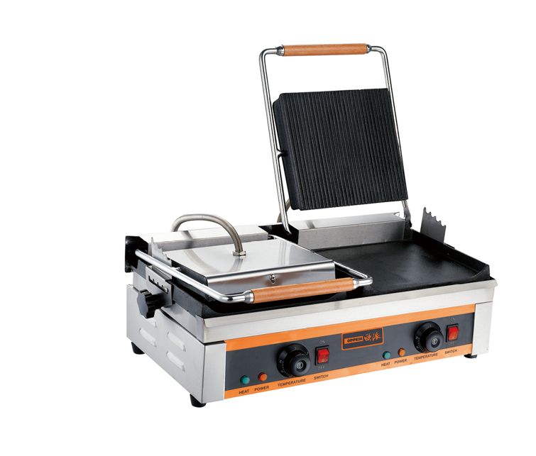 622 sandwich grill(up grooved &down flat) double side electric pickling furnace double side frying furnace