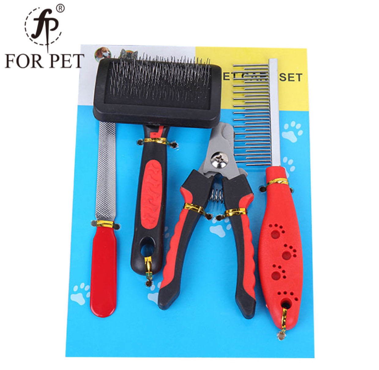 Fengpei Pet Supplies, Dog Grooming Four-piece Set, comb, brush, nail clipper, file, cleaning set, Factory direct sales details Picture