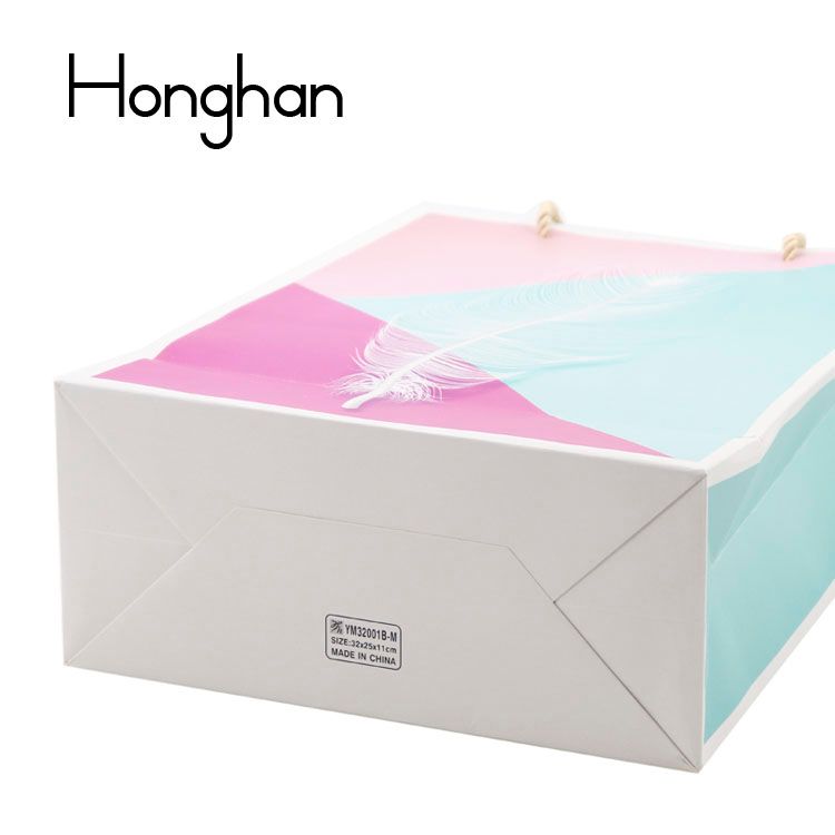 白卡  羽毛系列清新 手提袋 纸袋 单面闪粉子 gift bag 礼品袋细节图