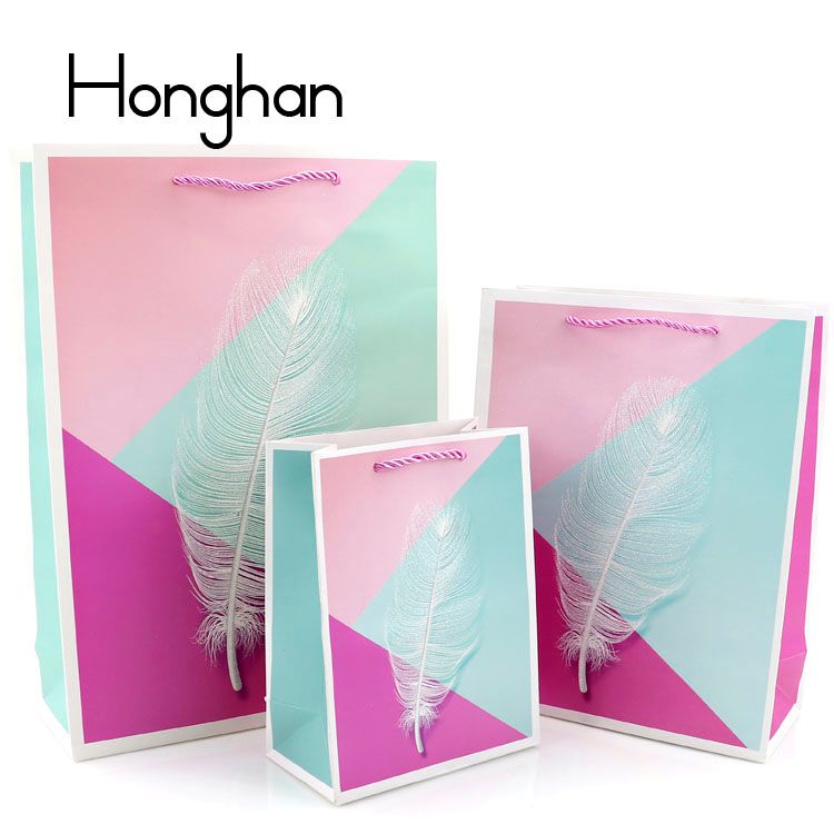 白卡  羽毛系列清新 手提袋 纸袋 单面闪粉子 gift bag 礼品袋详情图6