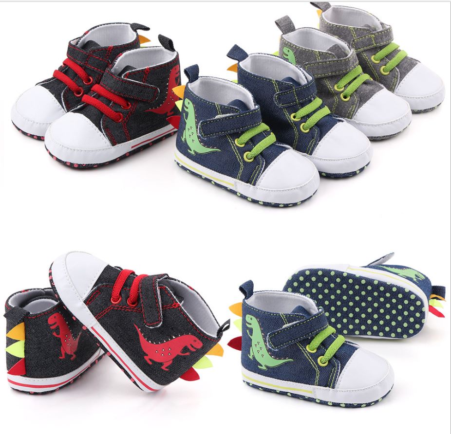 High top canvas baby shoe soft sole cartoon dinosaur wavelet shoe cloth sole toddler shoe thumbnail