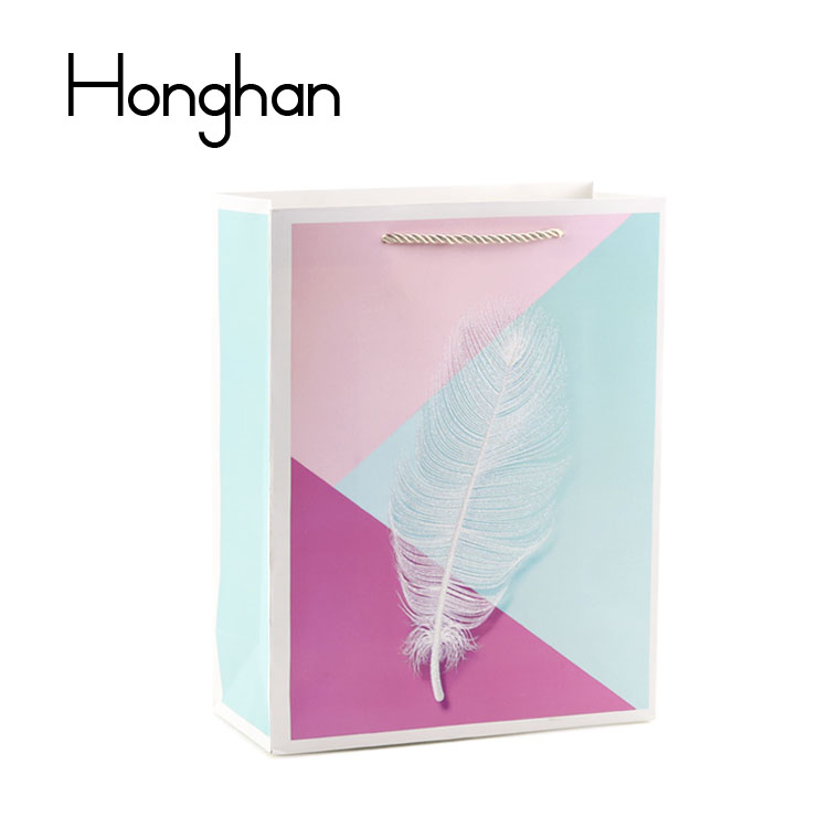 白卡  羽毛系列清新 手提袋 纸袋 单面闪粉子 gift bag 礼品袋详情图1