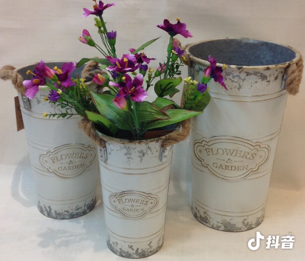 欧式铁艺插花水壶 手彩干花桶整箱批发家居摆件婚庆道具园艺破旧花盆细节图