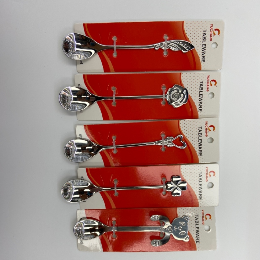 不锈钢网红甜品勺猫勺四叶草玫瑰花小勺子304