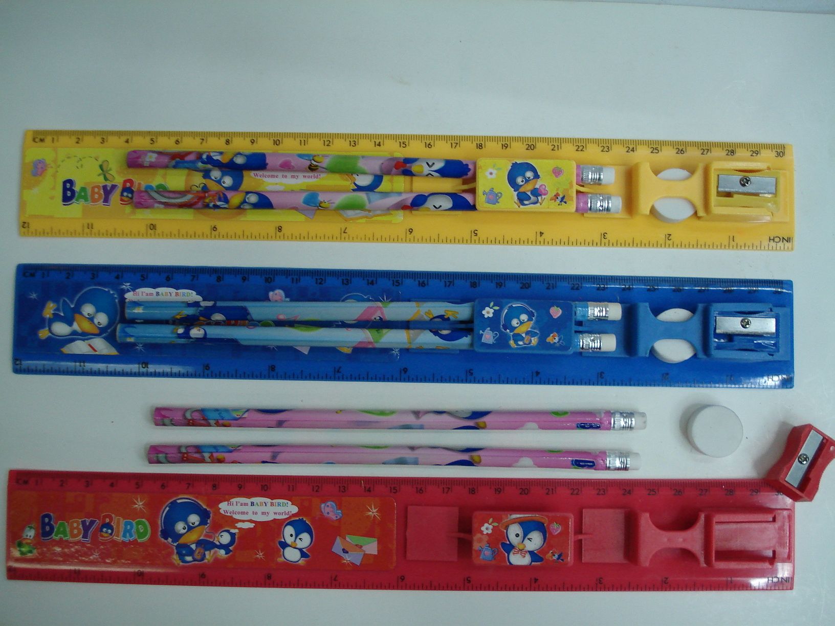 214 Cartoon 30CM ruler set with 2 pencils +1 eraser +1 pencil sharpener thumbnail