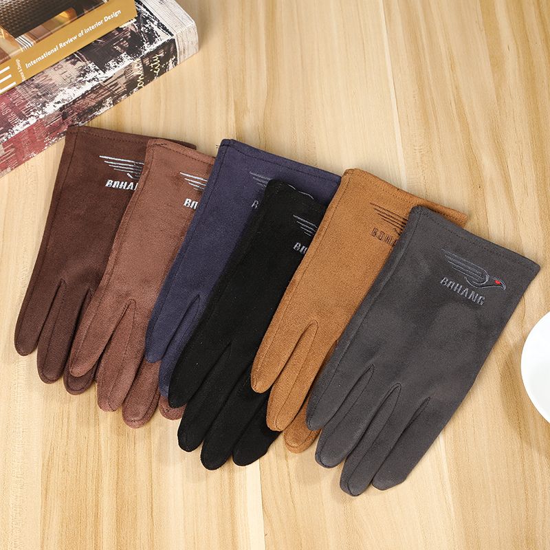 秋冬麂皮绒男士刺绣触屏手套 户外骑行手套 保暖防风防寒手套 可定制logo