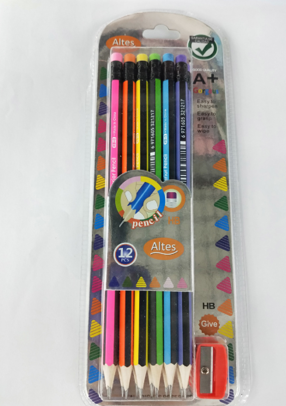 六角杆高质量优质学生HB六色荧光漆抽条铅笔吸卡套装详情图3