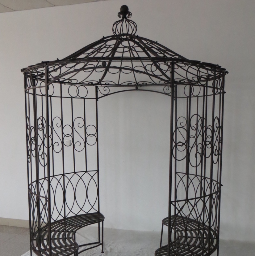 欧式乡村复古铁艺蒙古包花园拱门 庭院别墅花园爬藤架座椅凉亭细节图