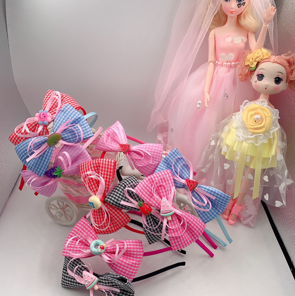 2020 summer girls cloth art plaid cartoon hair band thumbnail