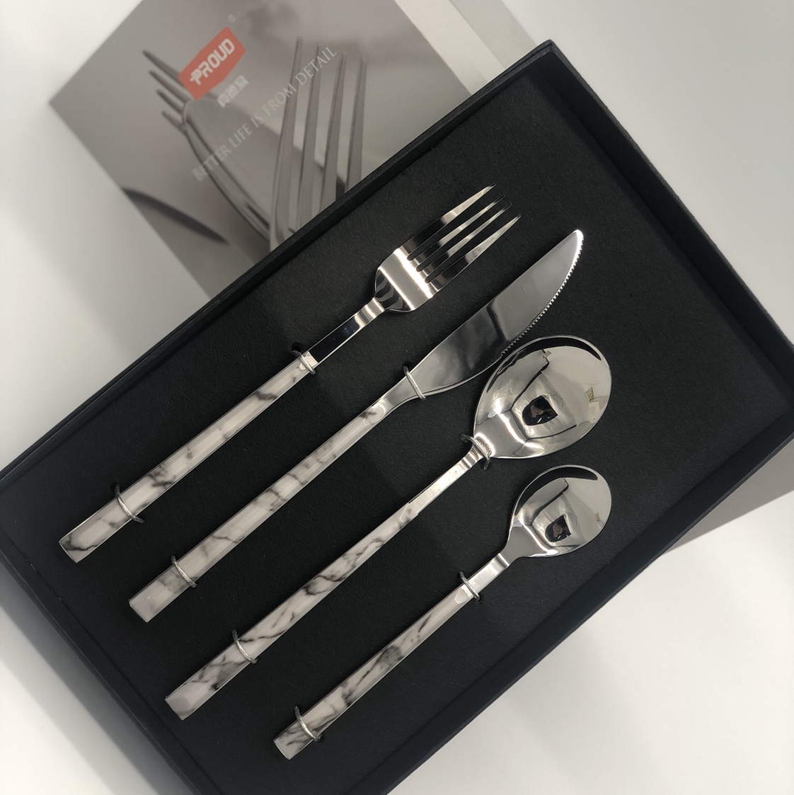 PROUD 真德易 不锈钢餐具刀叉勺小勺4件套礼盒套装9011细节图
