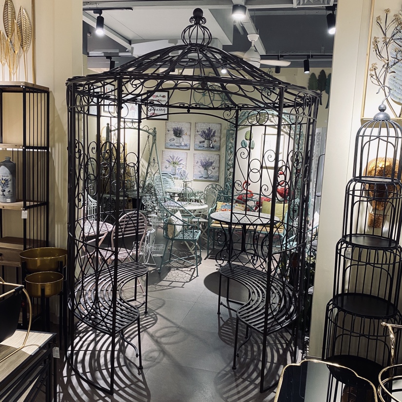 欧式乡村复古铁艺蒙古包花园拱门 庭院别墅花园爬藤架座椅凉亭