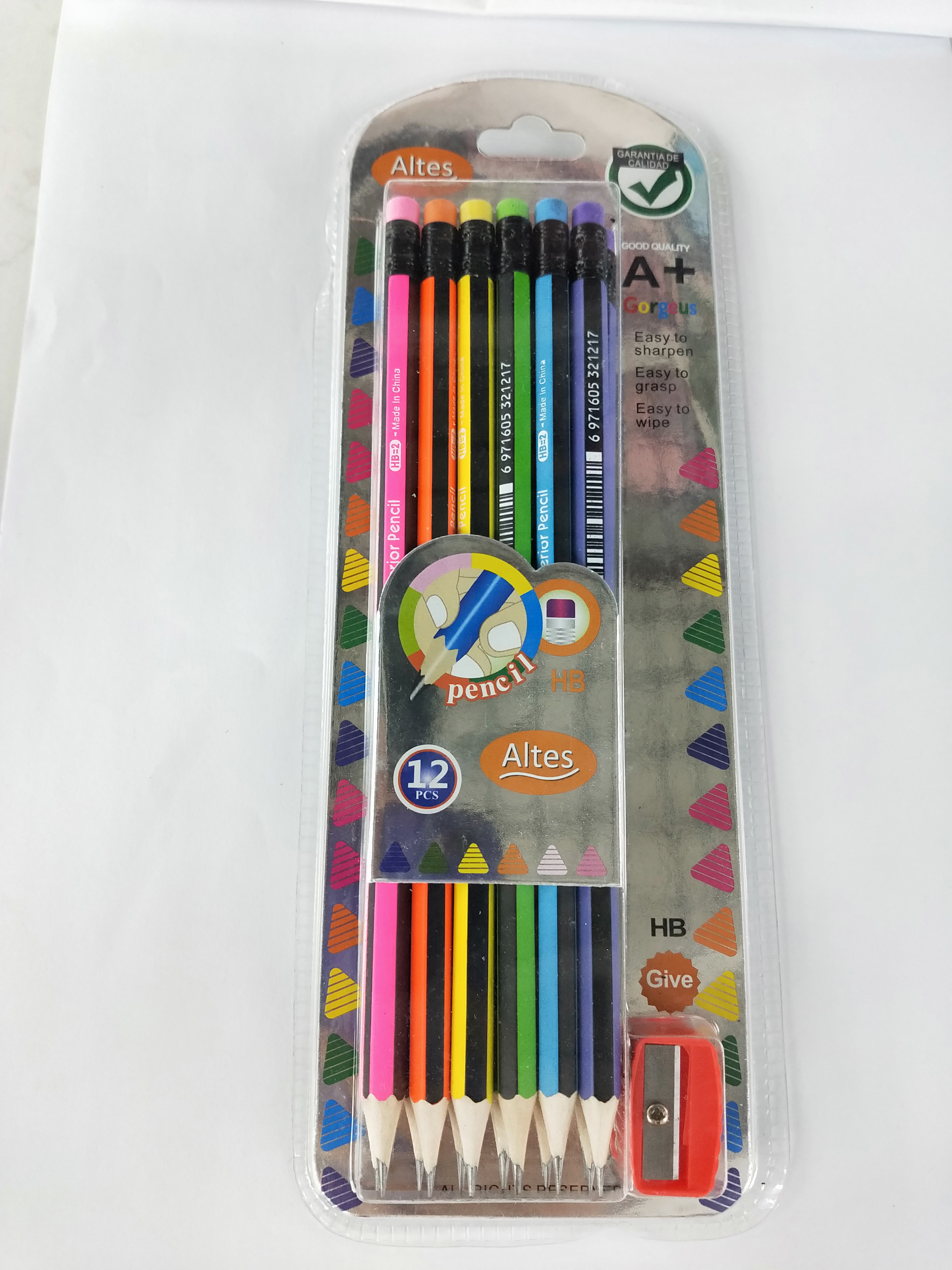 六角杆高质量优质学生HB六色荧光漆抽条铅笔吸卡套装详情图1