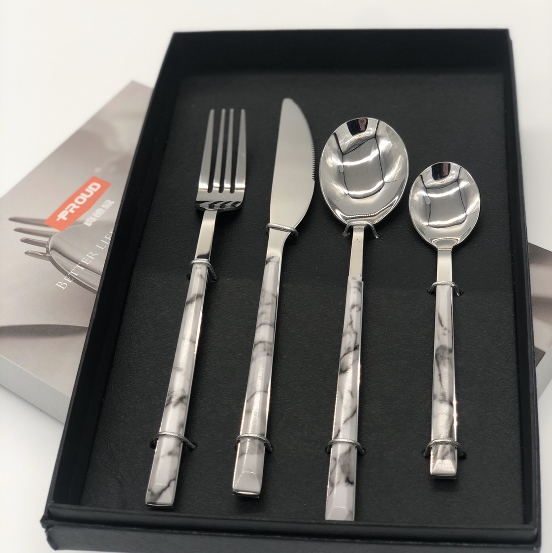 PROUD 真德易 不锈钢餐具刀叉勺小勺4件套礼盒套装9011产品图