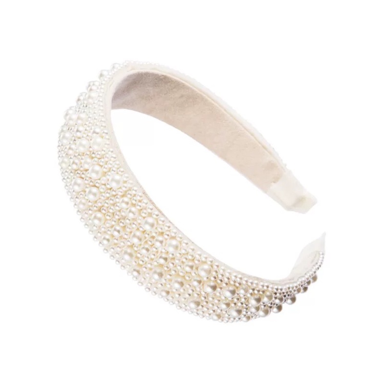 Summer 2020 White pearl hair hoop hand-sewn by big brands women's temperament hair clip wide-edge hair accessories thumbnail