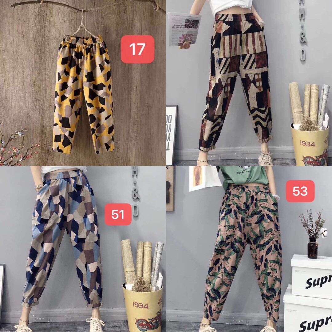 Washed cotton and linen printed nine-inch baggy pants Application Scenario