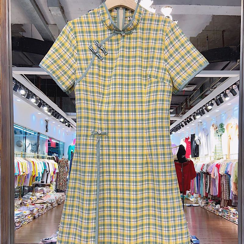 Yizhuo Yaxin 20B32 Women's clothing 2020 Summer New Chinese-style cheongsam dress Slimming, Republic of China style plaid dress Specification image