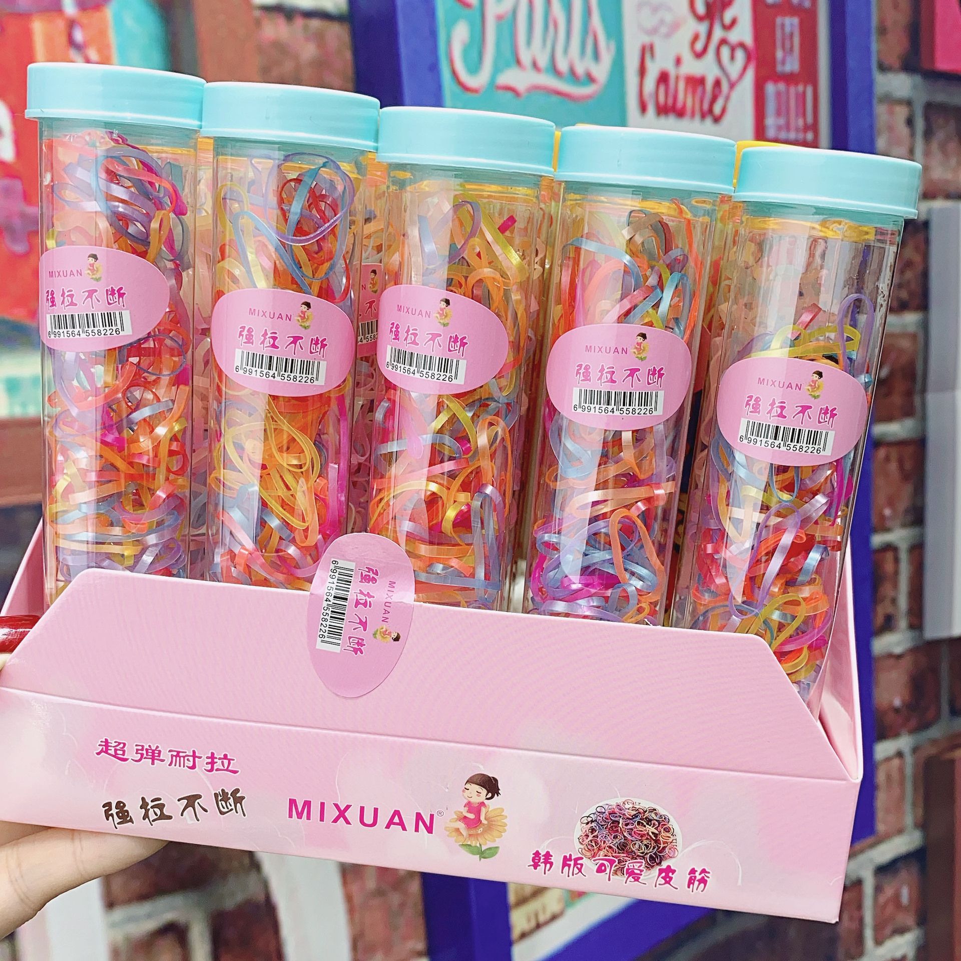 Korean version of children's hair accessories pen box shaped plastic box strong pull continuously disposable baby hair band details Picture